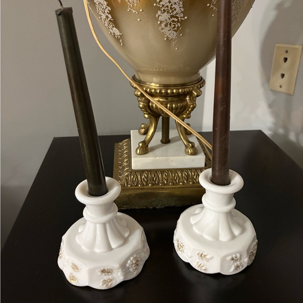 Elegant Vintage Milk Glass Candle Holders